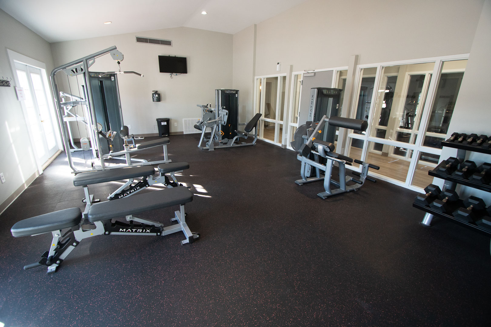 A fully equipped exercise room at VRI's Sandcastle Village in New Bern, North Carolina.